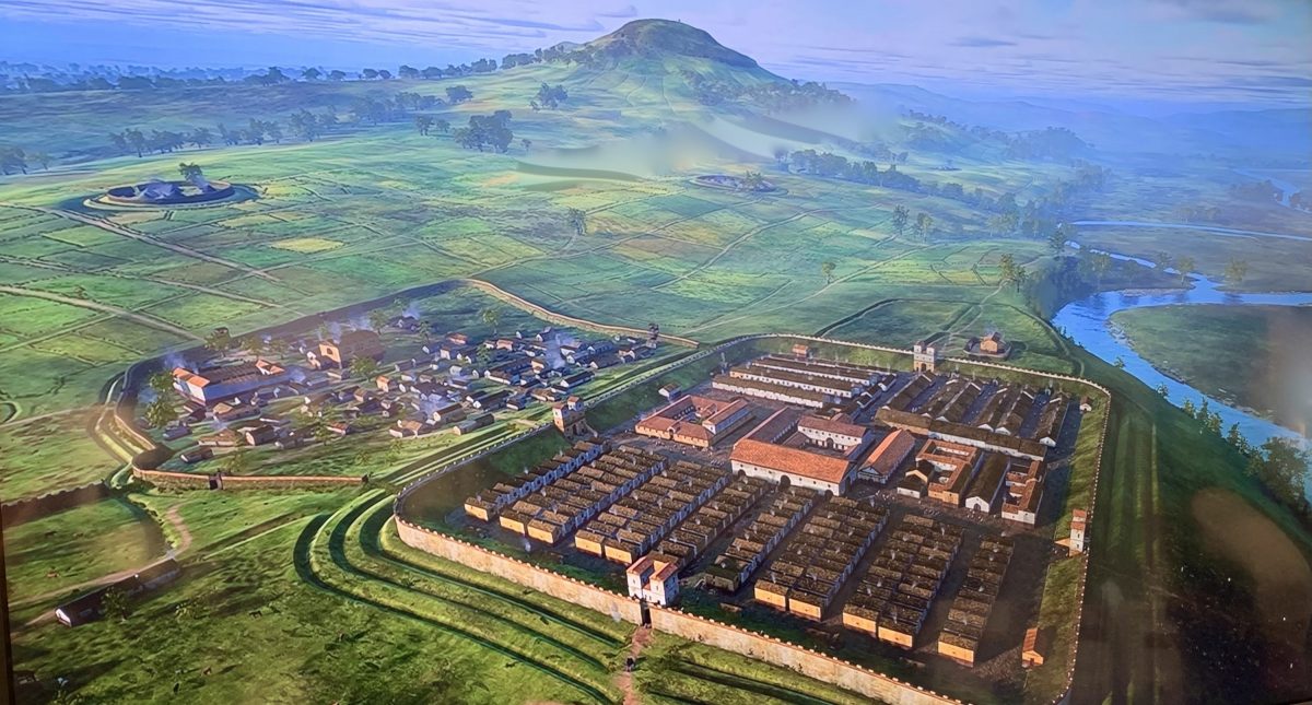 Artist's impression of the Trimontium fort site reconstructed.
