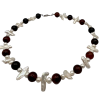 Agate and fresh water pearl necklace, sterling silver clasp