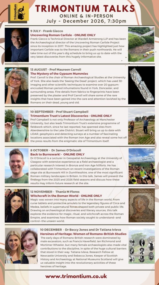 Poster listing the  programme of Trimontium Talks  July - December 2026